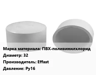 Заглушка полипропилен, полиэтилен, металлопластик ПВХ-поливинилхлорид D=32 Effast Ру16